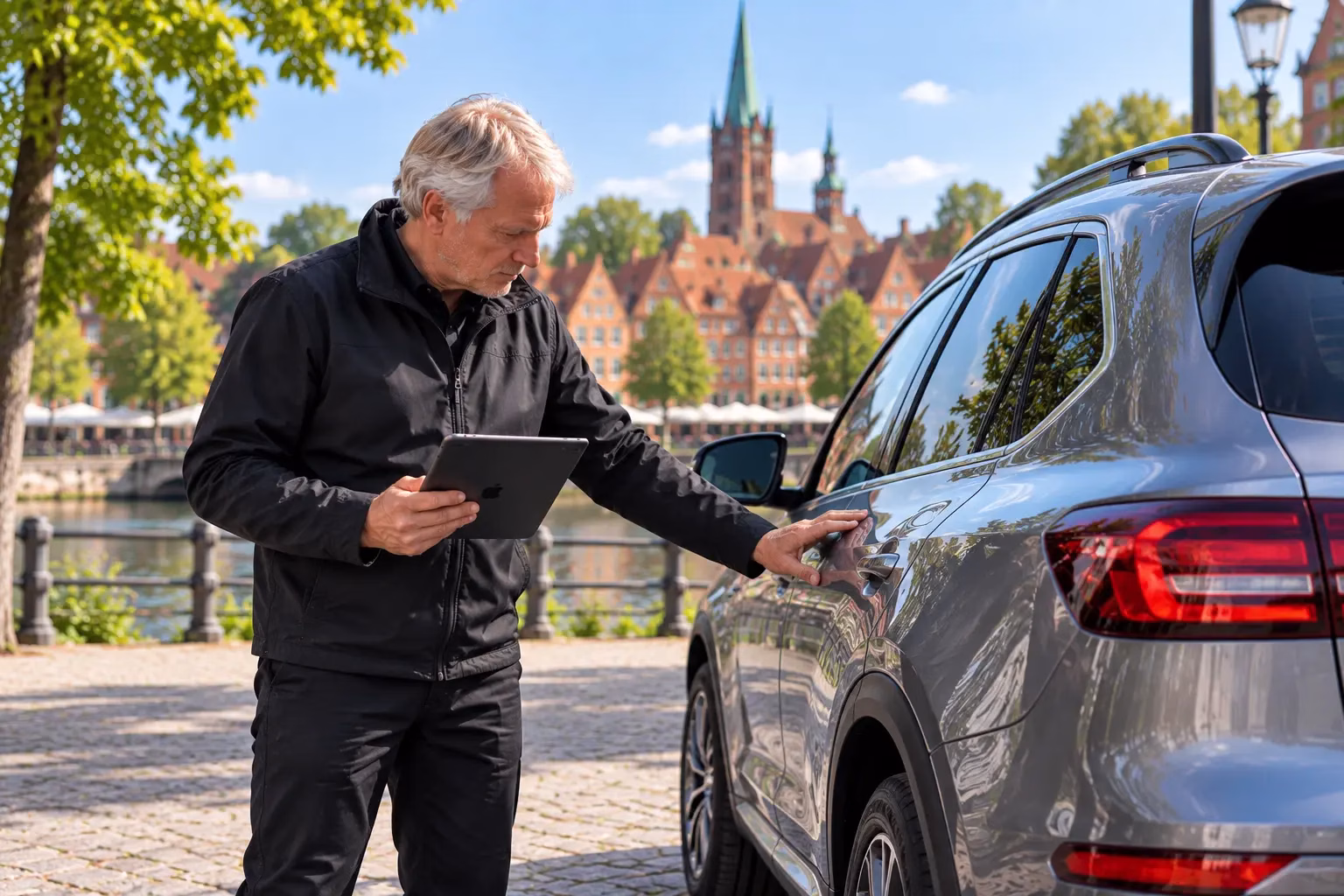 KFZ Sachverständiger bei einer professionellen Fahrzeugbewertung