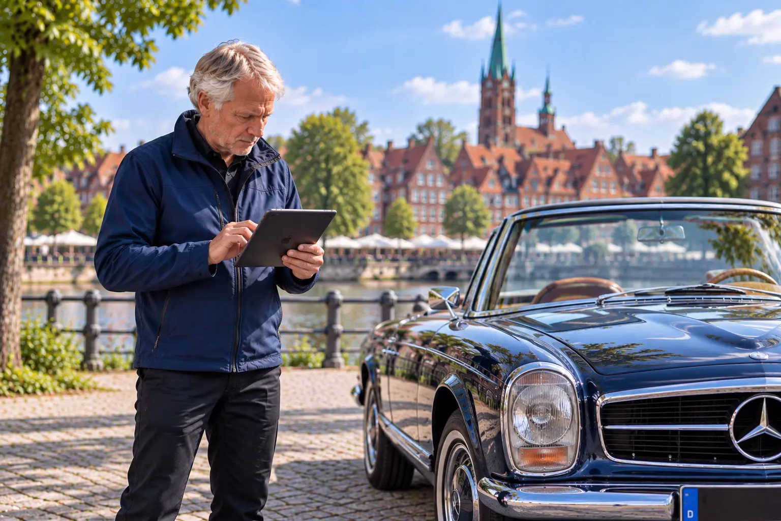 KFZ Sachverständiger bei der Bewertung eines Oldtimers
